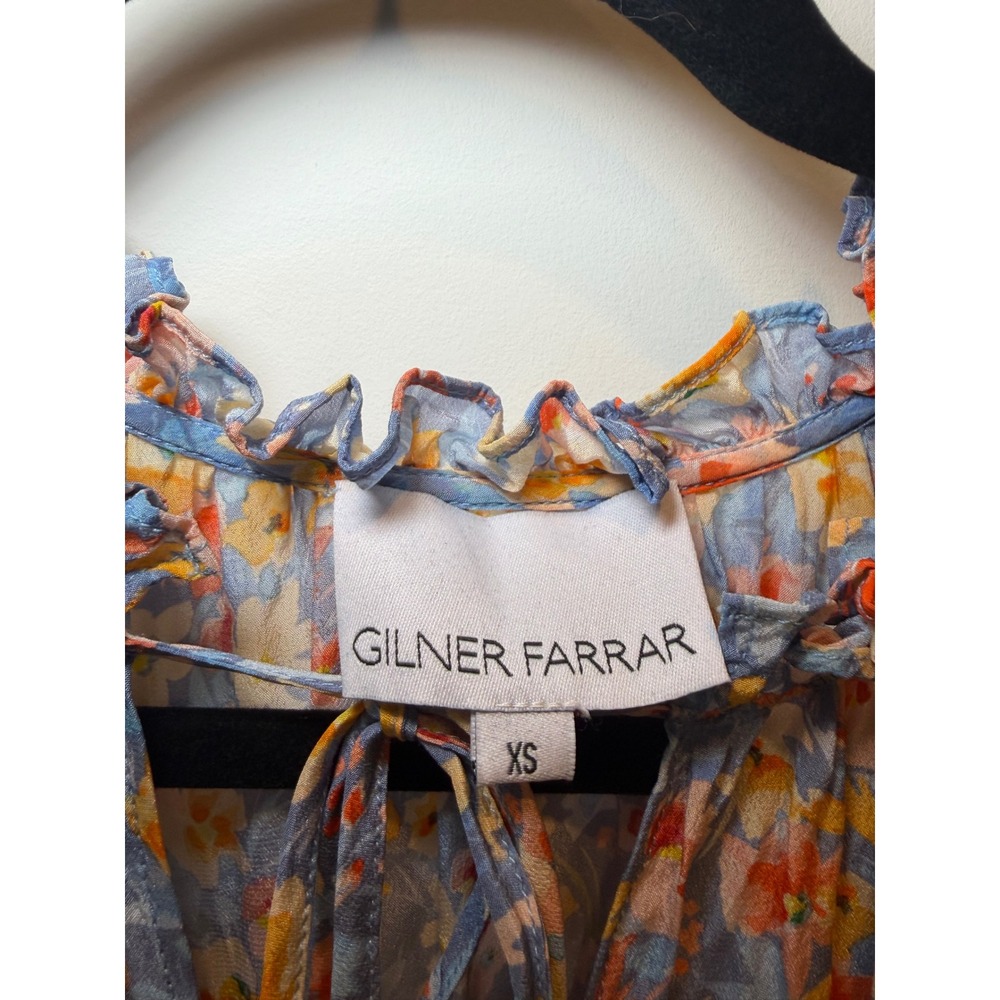 Gilner Farrar Blue Floral Smocked Mini Dress Ruffle Tiered GF147VGT Womens XS - Picture 4 of 8